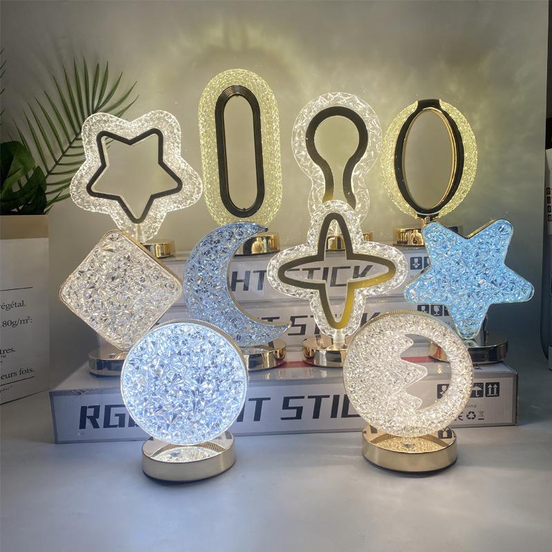 1Pcs Usb Bedside Led Ambient Table 3D Moon Lamp Touch Control 3D Crystal Star Flower Night Light Girls Room Home Decor