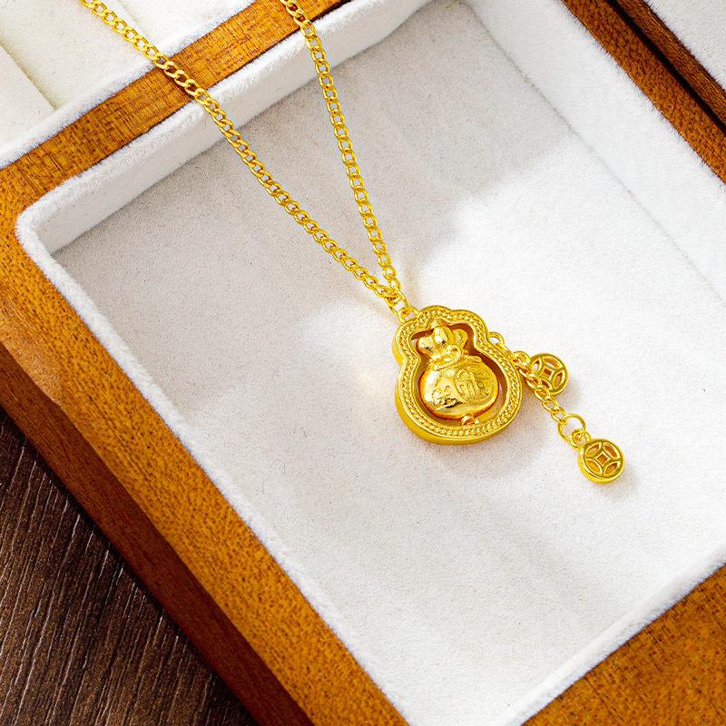 New Hollowed Out Lucky Bag Clavicle Chain National Trend Su Palace Style Necklace Pendant 60CM(Necklace Long)