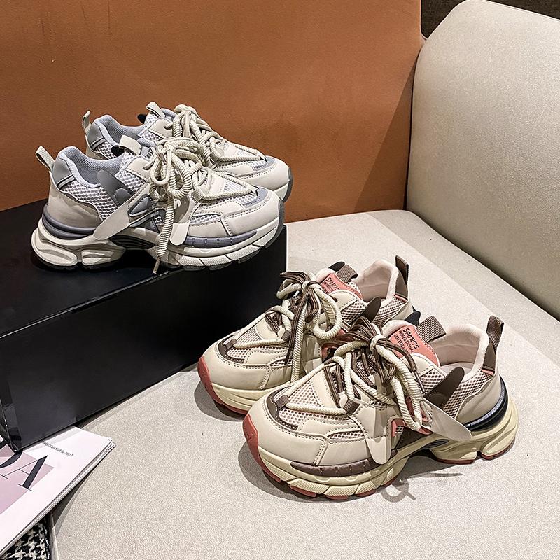 Fashion Latform Women's Sneakers 2024 Spring Lace-Up Thick Bottom Vulcanize Shoes Woman Pu Leather Breathable Sports Shoes Ladies