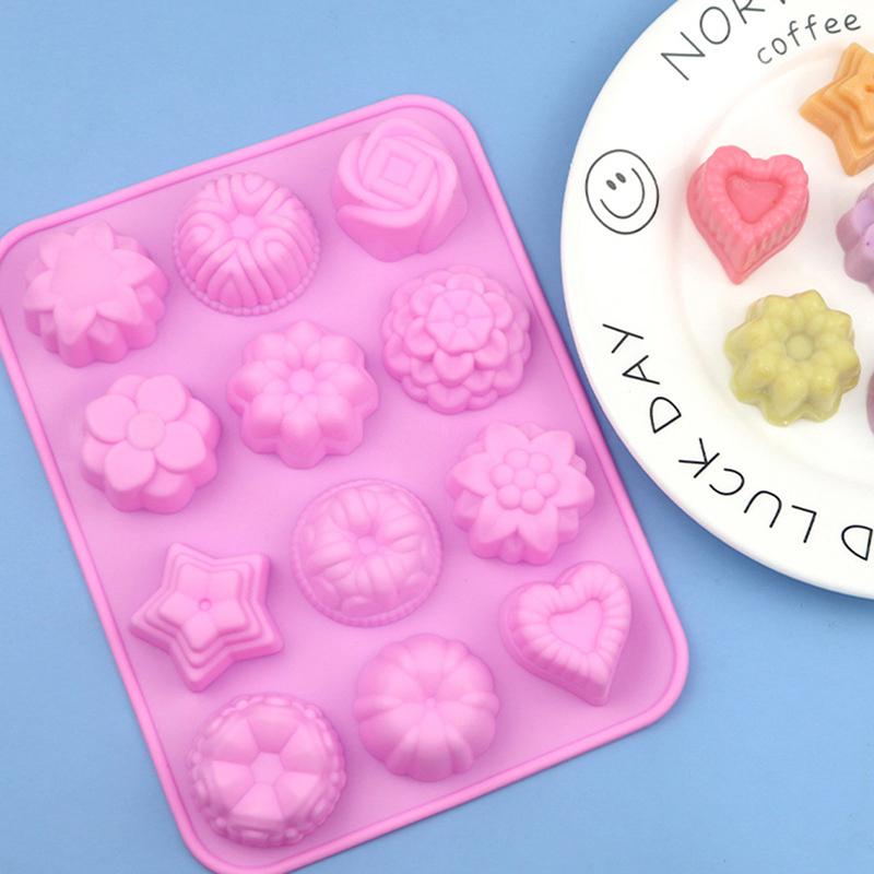 12 Flower-Shaped Silicone Cake Mold Cupcake Jelly Candy Chocolate Decoration Baking Tool Moulds