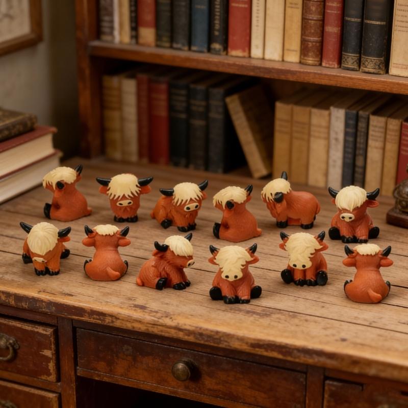 30Pcs Mini Highlands Cow Figurines To Hide Miniature Cow Statues Ornament for Cake Toppers Garden Microlandscape Decors