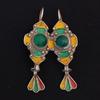 Vintage Silver Color Round Green Red Yellow Stone Carving Dangle Earrings for Women Jewelry