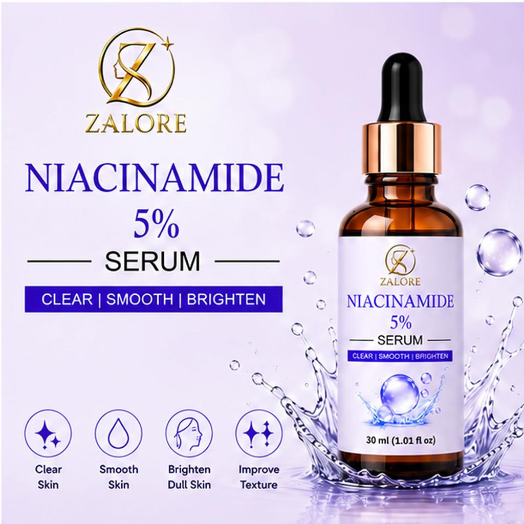 ZALORE Niacinamid 5% Gesichtsserum für Ausgeglichene & Strahlende Haut | Leichtes Feuchtigkeitsserum für Ebenmäßigen Hautton & Glatte Textur | Tägliche Hautpflege 3