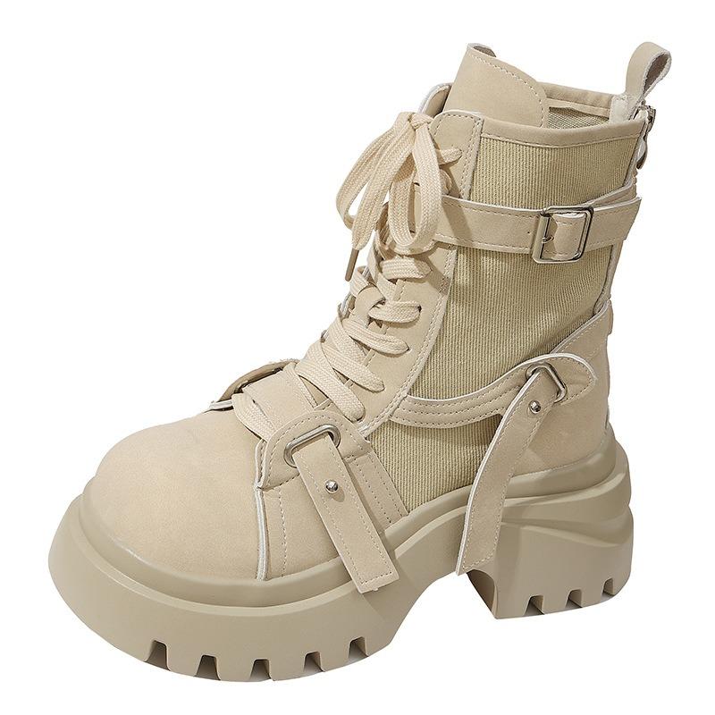 Martin boots women's new versatile splicing cloth thick-soled muffin straps recreational locomotive boots small short boots