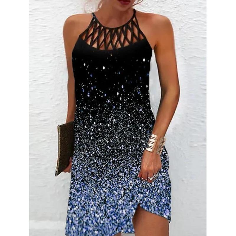 Kadın Moda Yaz İlkbahar Çiçek Desenli Baskılı Kolsuz Askılı Boyun Orta Bel Casual Elbiseler