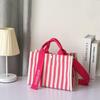 MANATAS Striped Mini Tote Bag, Canvas, 2-Way, Women's Lunch Bag, Cute Vertical Stripes, Lightweight, Divided, Freestanding Cart Bag, Golf Bag (Pink)