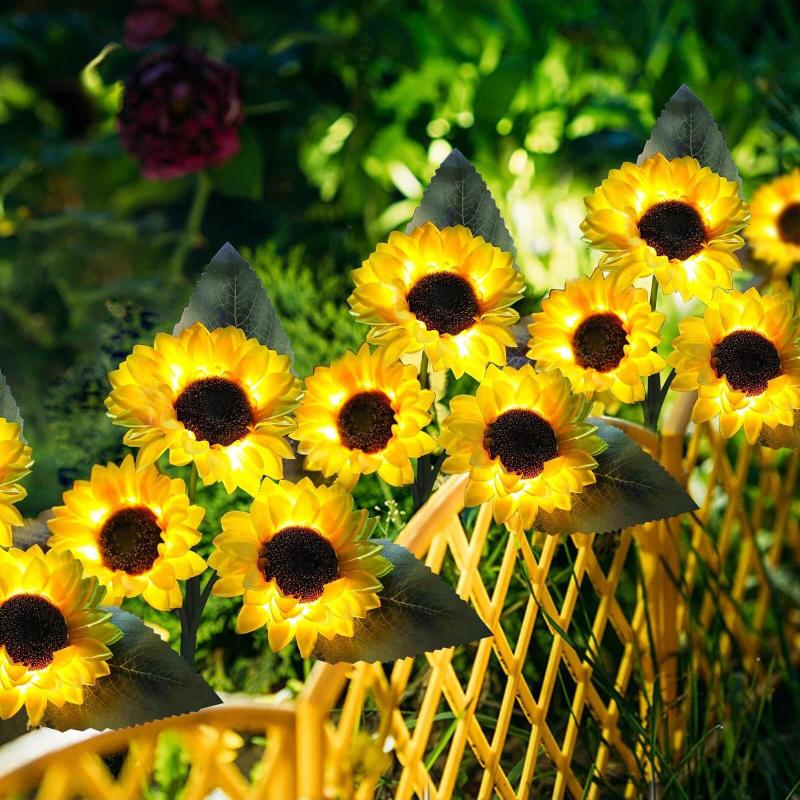Solarbetriebene 3-Kopf-Sonnenblumen-Dekorationsleuchte, Wasserdichte Außenleuchte für Garten, Hof, Rasen, Atmosphären-Dekorationsbeleuchtung
