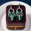 Luxury Emerald Zircon Tassel Earrings Elegant Long Drop Dangle Earrings For Women Versatile High-End Jewelry