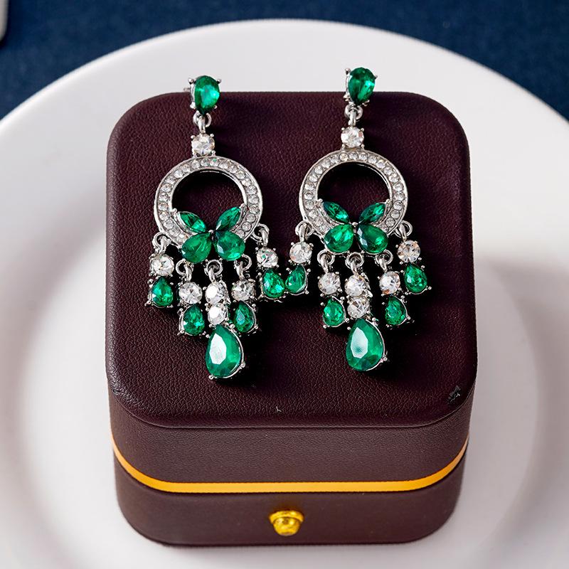 Luxury Emerald Zircon Tassel Earrings Elegant Long Drop Dangle Earrings For Women Versatile High-End Jewelry