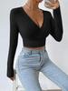 2023 European & American Style Deep V-Neck Slimming Sexy Long-Sleeve T-Shirt for Women