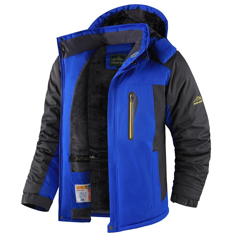 Winter Men Outwear Fleece Warm Removable Hooded Jacket Men Outdoor Skiing Windbreaker Waterproof Casual Jacket Coat Male