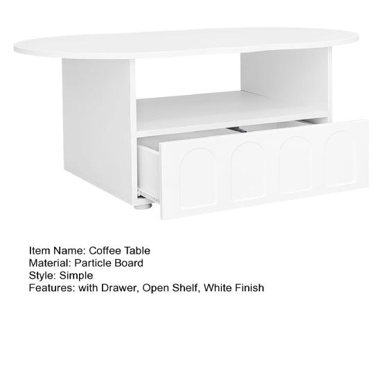 Home Living Room Coffee Table with Drawer Storage Compartments 2-Tiers Rounded Corner Smooth Wood Tea Surface Easy Assembly Cloud Shaped Furniture