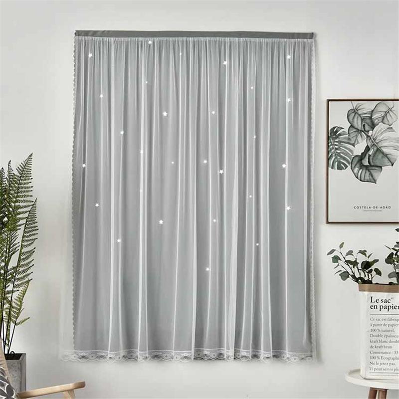 Be gręžimo dvigubo sluoksnio marlės sutankinti 95% užtemdantys užuolaidos su žvaigždučių išpjovomis - Magiški lipnūs langų užuolaidėlės namams/miegamajam
