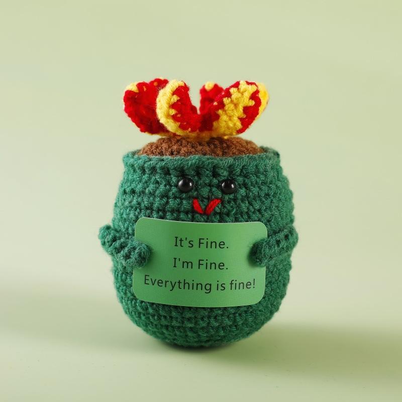 Handmade Crochet Emotional Support Dumpster Fire Doll With Positive Card Funny Knitted Dumpster Desktop Ornaments Christmas Gift