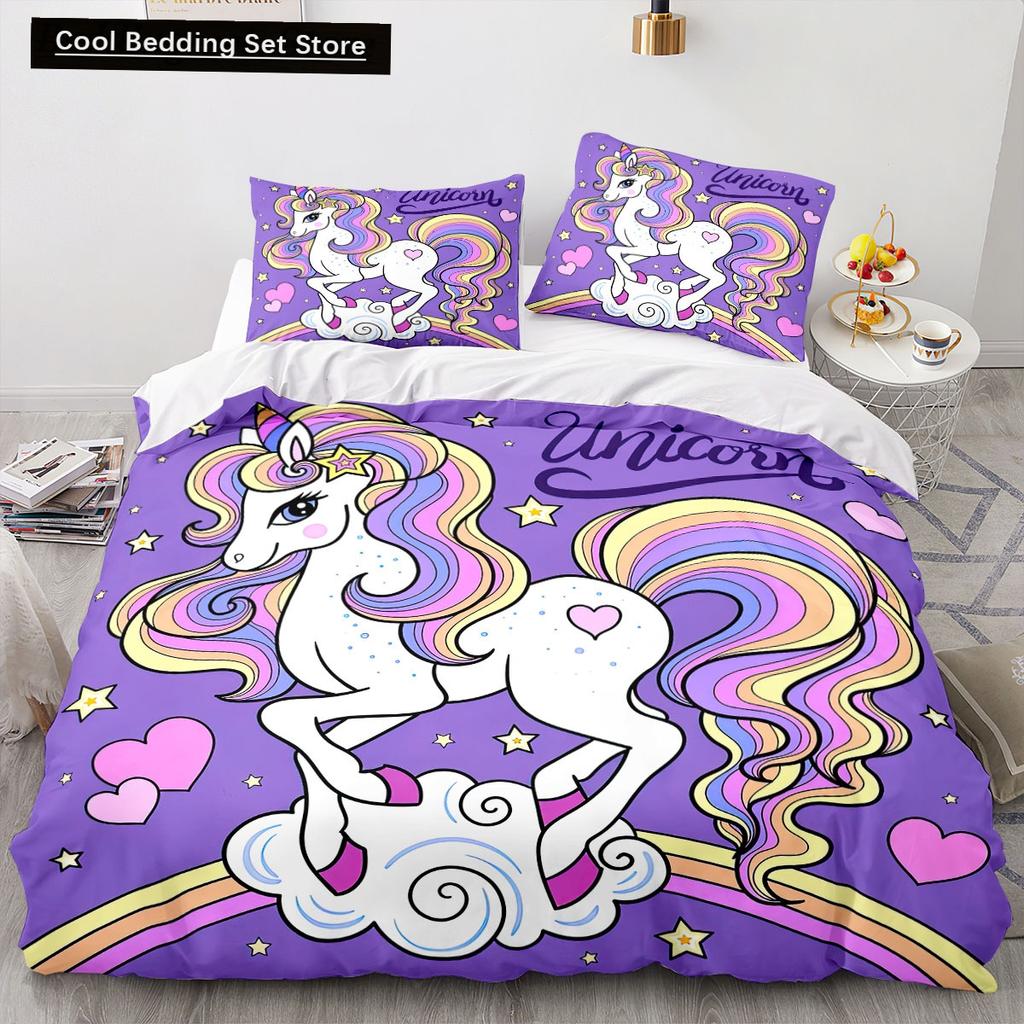 Cartoon Rainbow Unicorn Bedding Sets 135x200 Duvet Cover Set Pillowcases Queen Single Double Twin Size Bed Linen for Kids Girls