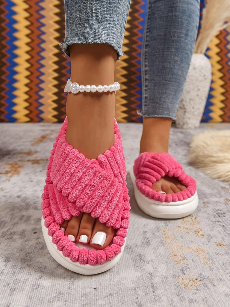 22 Winter New Large Size Thick-bottomed Cotton Slippers Simple Casual and Comfortable Home Support Solid Color