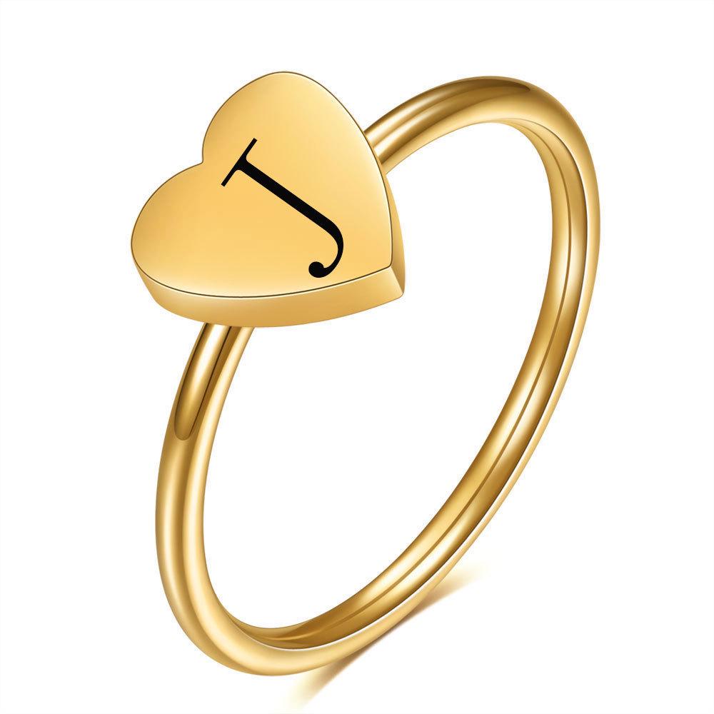 Elegant 18K Gold Heart Ring - Customizable with Laser Engraved Letters on Stainless Steel Size 9