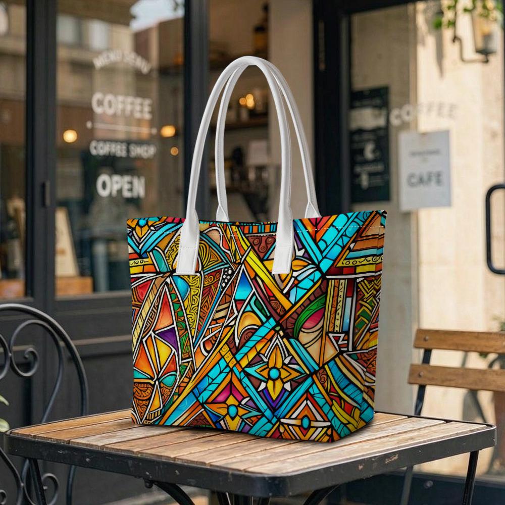 Colorful Geometric Art Tote Bag Portable Casual Daily Shopping Bag Lightweight Trendy Stylish Shoulder Bag