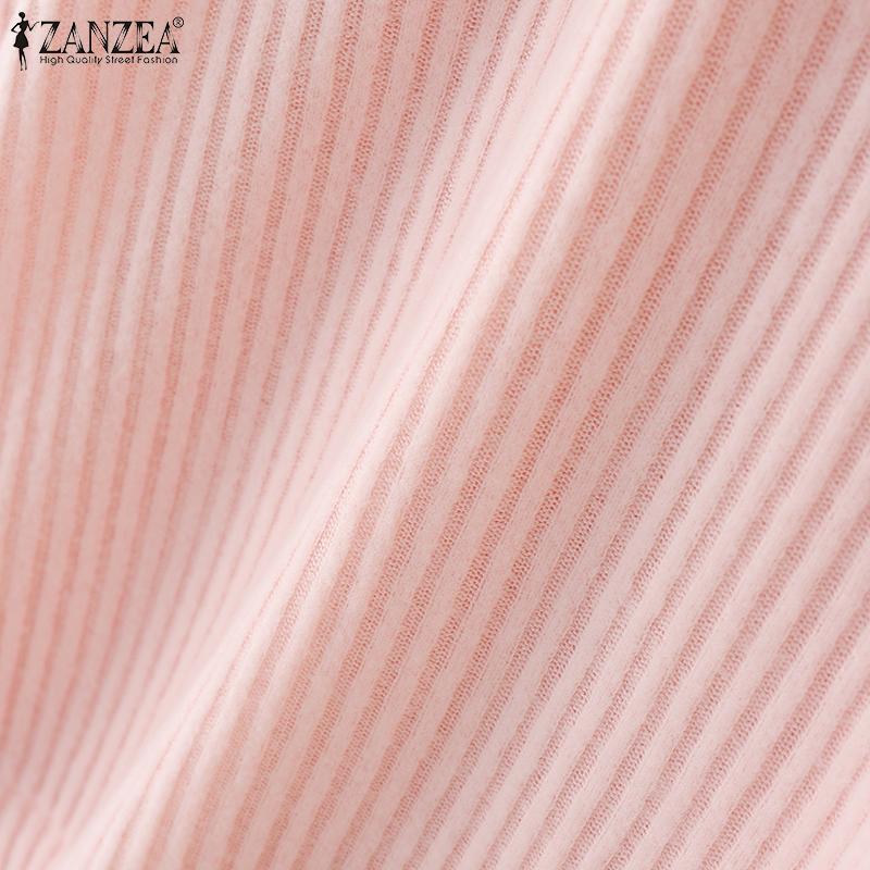 ZANZEA Lässige, einfarbige Bluse mit langen Ärmeln und V-Ausschnitt für Damen