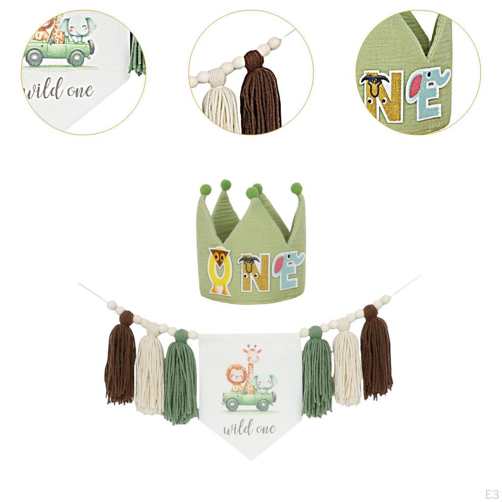 1-års födelsedagsfestdekorationer Kronhatt, Hängande prydnad Hemdekoration Högstolsbanner med