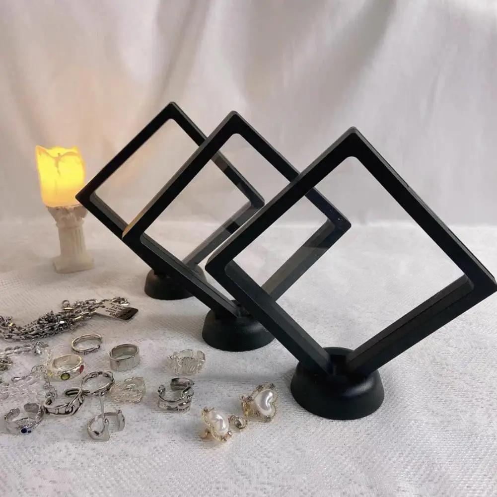 

10 шт. полиэтиленовая пленка коробка для хранения ювелирных изделий 3D упаковочный чехол свободная подставка плавающая рамка мембрана кольцо серьги ожерелье дисплей держатель 11X11CM