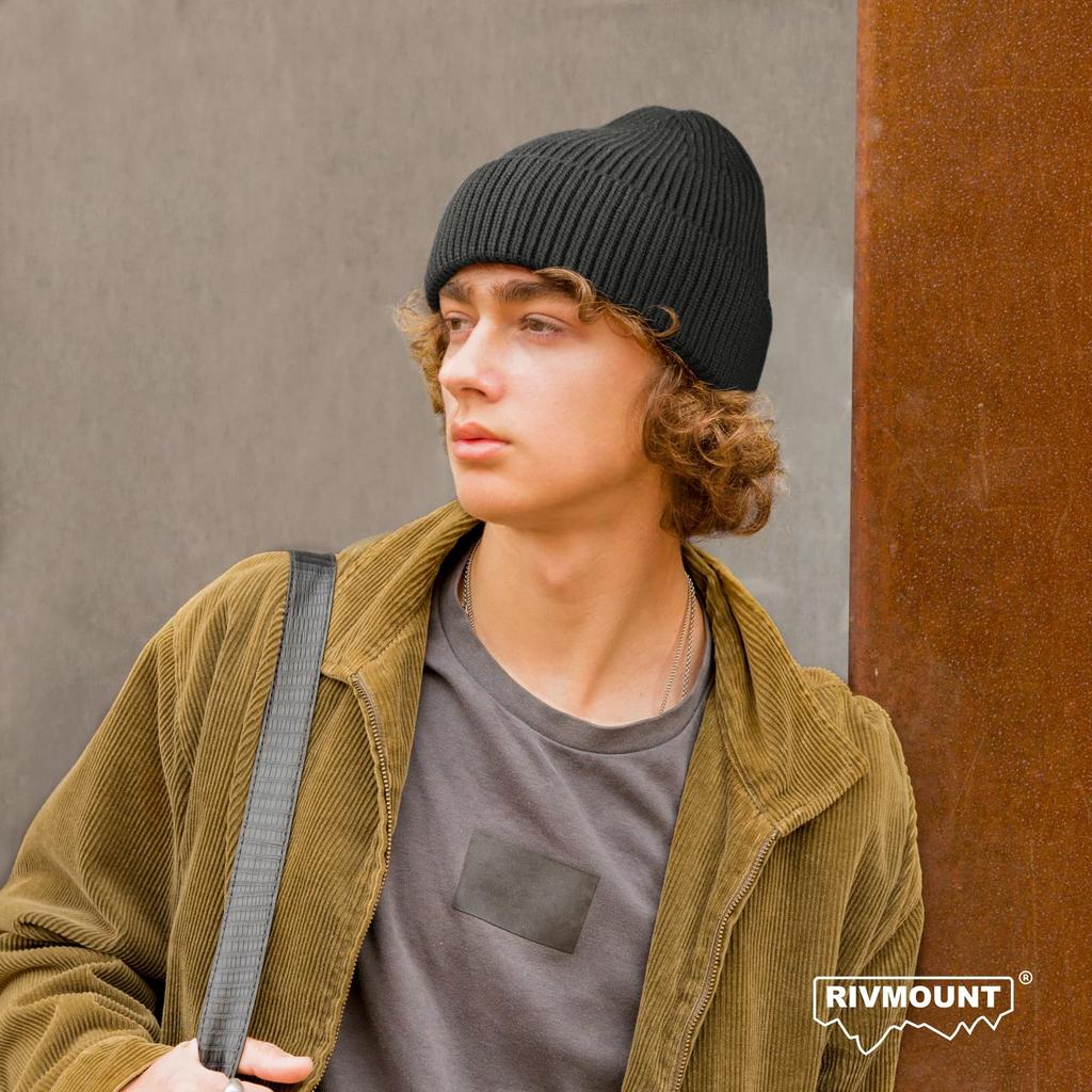 rivmount Knit Beanie Watch Striped Cold Solid and Hat, Cap, Knit, Stylish, Pompom, Protection, Windproof, Breathable, Stretchy, Soft, Color, Spring,