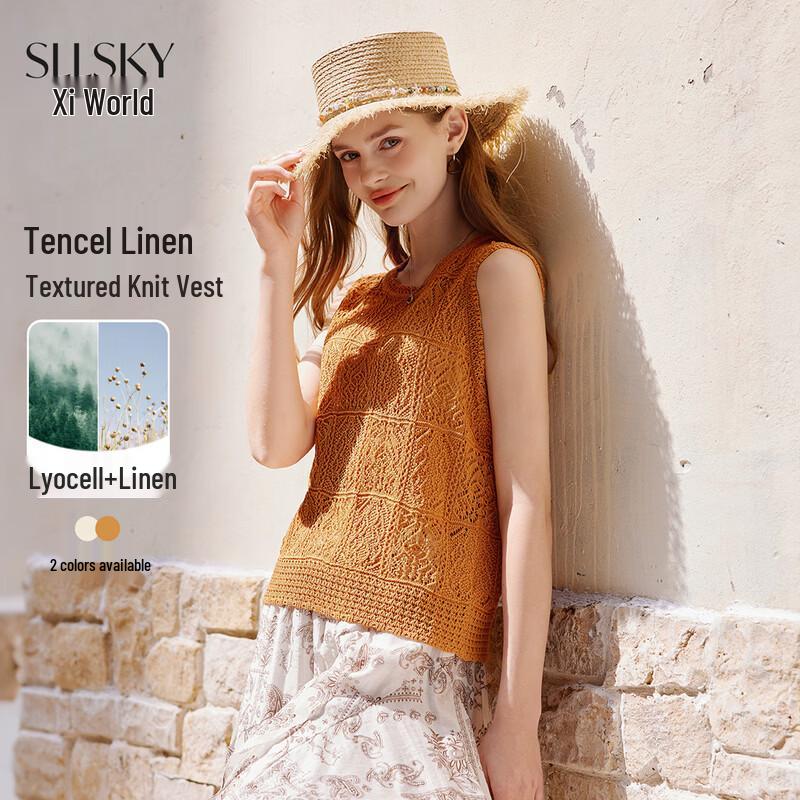 Women s Tencel Linen Hollow Knit Vest 2XL