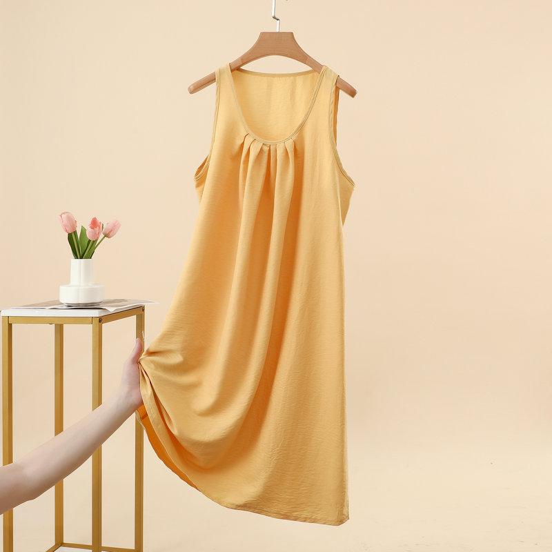 Summer Women's Yunjin Cotton Solid Color Sleeveless Cami Tank Dress Loose Fit Casual Home Nightgown Fashion Daily Outdoor Loungewear Dress