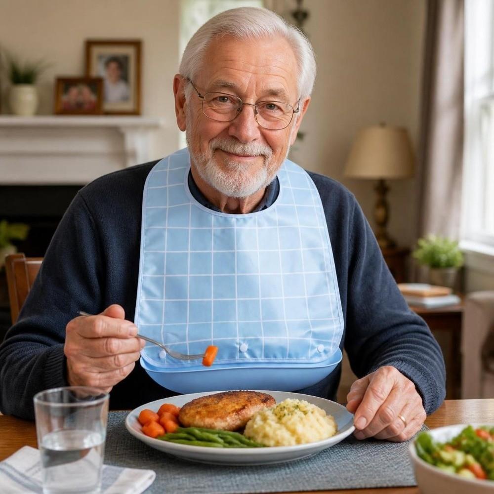 Karomuster Senioren Lätzchen Waschbar Essschürze Bequem Erwachsenen Lätzchen Senior Essen