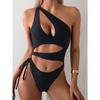 Fashionable And Sexy One-Shoulder Irregular Hollow-Out Swimsuit Set, High-Waisted, High-Elastic Swimwear, Women'S Trendy Clothing And Swimwear.