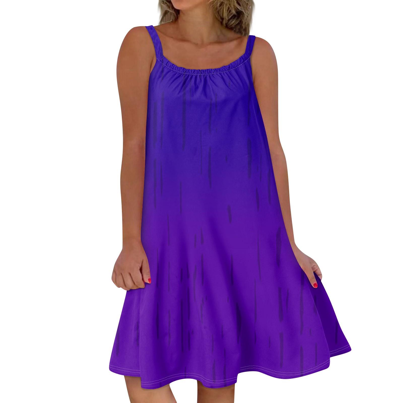 

Женское модное летнее пляжное повседневное милое платье на бретельках без рукавов с принтом XXXL фиолетовый