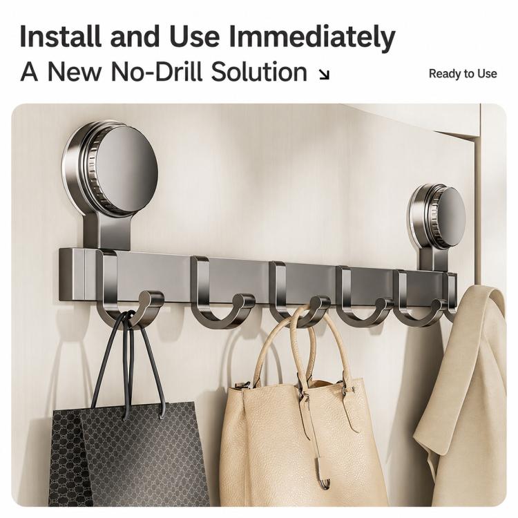 No-drill Door Back Vacuum Suction Cup Hooks Storage Rack