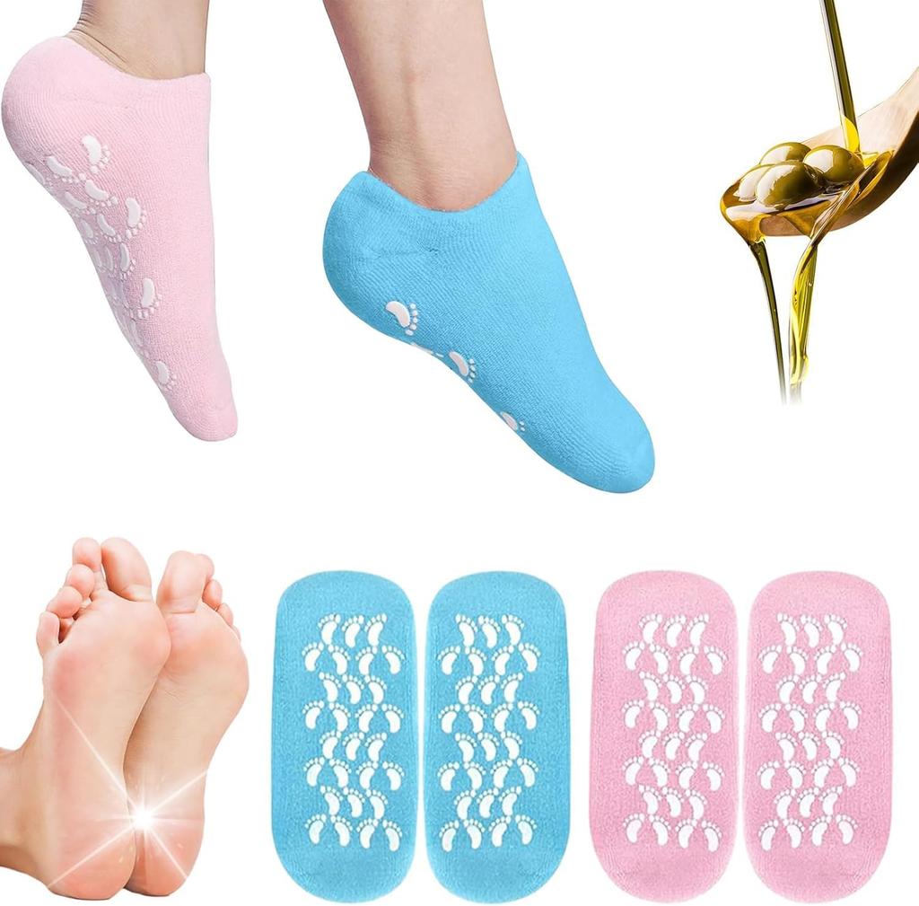 LandVK Moisturizing Spa Gel Socks to Repair Dry Feet and Cracked Knees for Women and Men, Silicone, Multicolor, Free Size, Pack of 2 Pair
