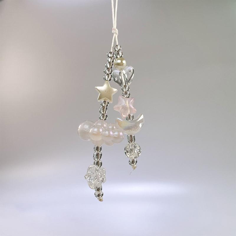 Clear Bead White Star Moon Cloud Cute Phone Charm Strap Keychain Cellphone Flower Lanyard Bag Earphone Camera Pendant