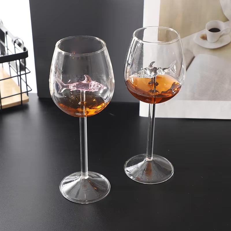 3D Crystal Glass Shark Dolphin Red Wine Glasses Goblet Creative Cocktail Cup for Home Bar Hotel Three-Dimensional Drinkware Set