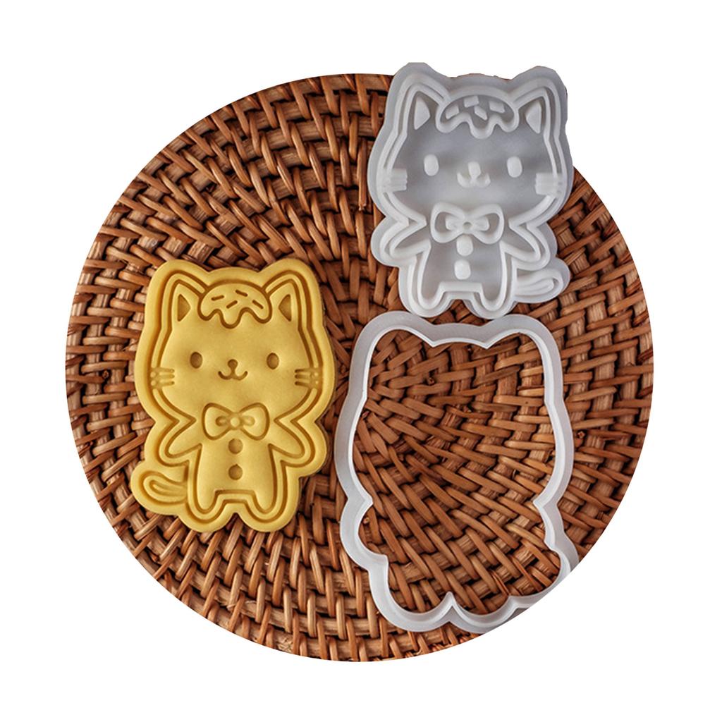Christmas Cat Cookie Cutters Set Cartoon Pressable Biscuits Mold Plastic Cookie Stamps DIY Baking Tool Easy to Clean