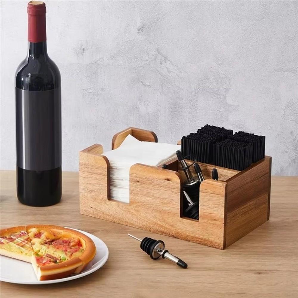Rectangular Bar Straw Organizer Wooden Bar Tool Storage Stand Tissue Storage Box Home Decoration