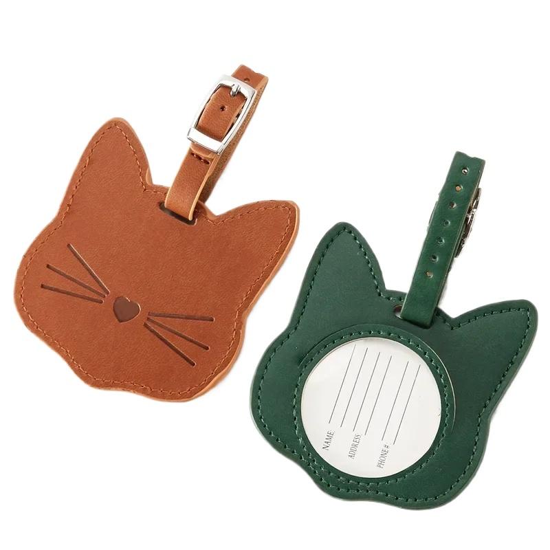 1Pc Cute Cartoon Cat Cute Luggage Tag Women Men PU Leather Suitcase Tag ID Address Label Baggage Boarding Tag Luggage Tags