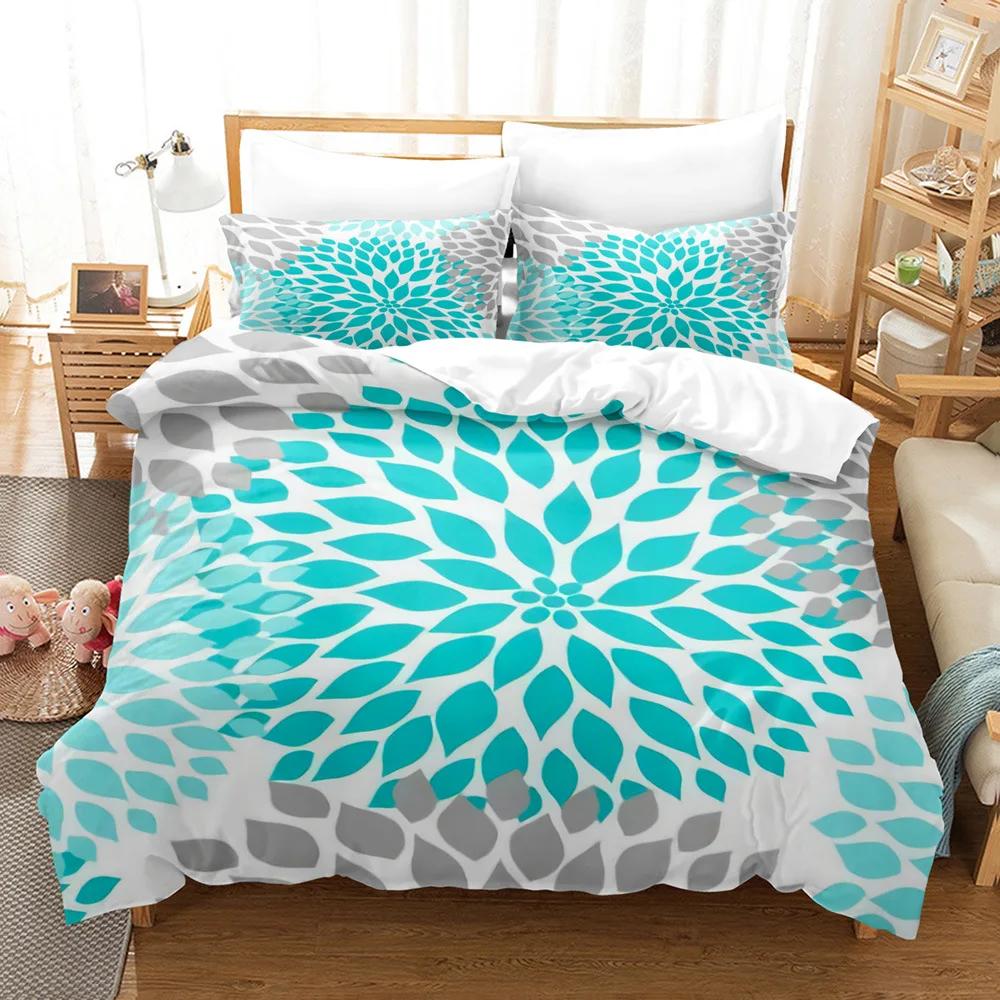 Bohemian Mandala Duvet Cover Set King Size Blue Boho Microfiber Comforter Cover +Pillowcases Zipper Closure Bedding Set Double