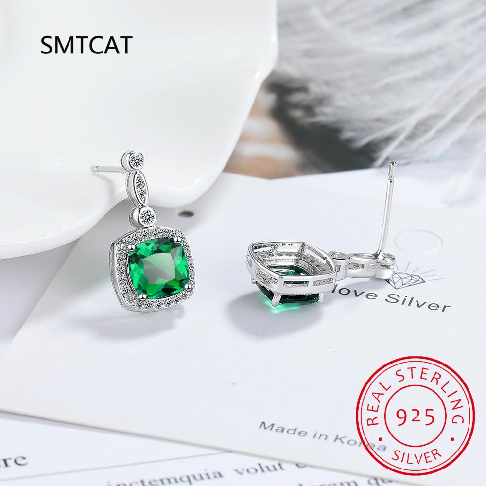 1.3ct Natural Peridot 925 Sterling Silver Square Stud Earrings Oorbellen for Women Fashion Green Gemstone Jewelry Birthday Gift