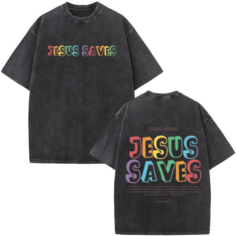 Faith in Fear Bible Washing T-shirt Men's Fashion Retro Oversized T-shirt Harajuku T-shirt
