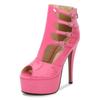 Women Patent Leather High Heel Sandals Back Zipper Platform Stiletto Ankle Boots for Office Nightclub Party Banquet Pole Dancing