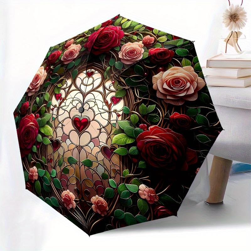 Stained Rose Window Art PrintUmbrella, Portable 3-Fold Compact Umbrella for Men & Women Gift