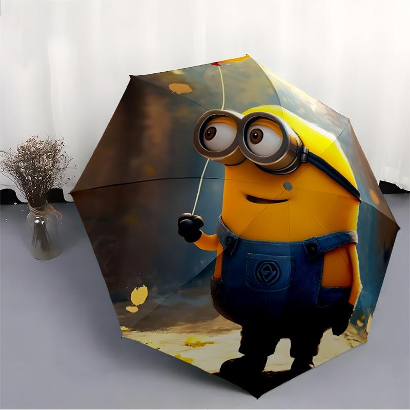 1pz Palloncino Minion Ombrello Pieghevole Automaticamente, Ombrello da Viaggio Compatto a 8 Stecche, Struttura Resistente in Plastica e Ferro134