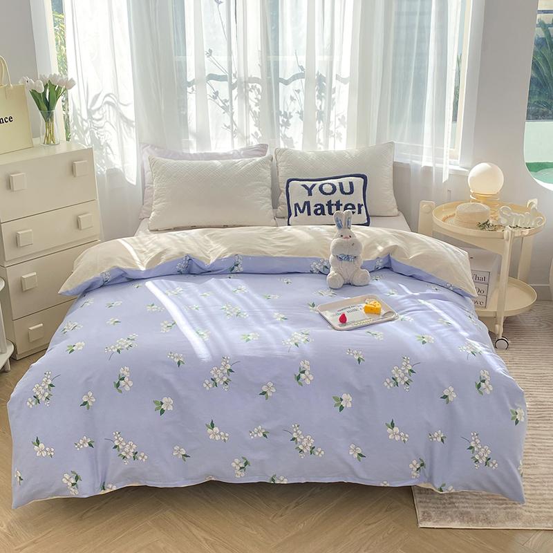 Yellow Tulip Duvet Cover 1Pcs Purple Flowers Pattern 100% Cotton Zipper Quilt Cover Skin-friendly Comfortable Queen Size Bedding