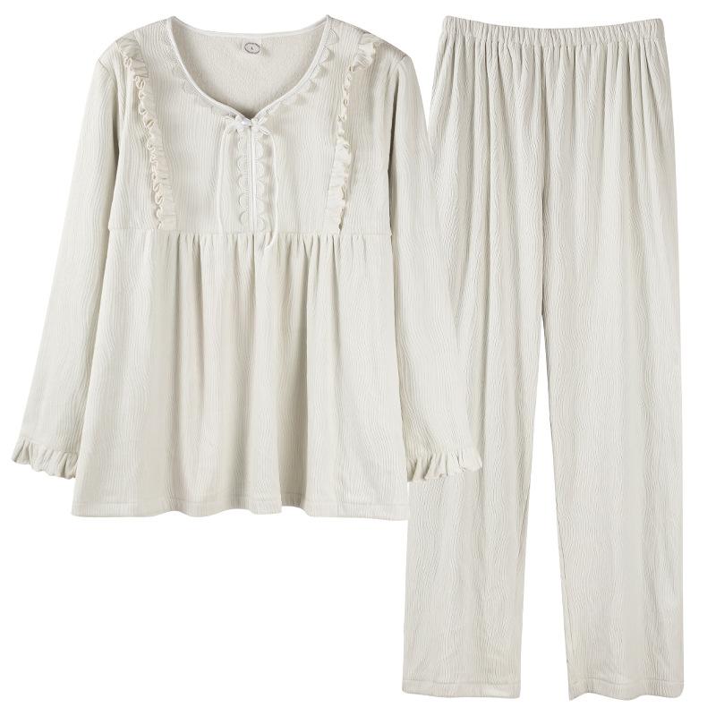 Island Fleece Pajamas Women'S Autumn And Winter Coral Fleece Long-Sleeved Winter Thin Fleece Loungewear Set