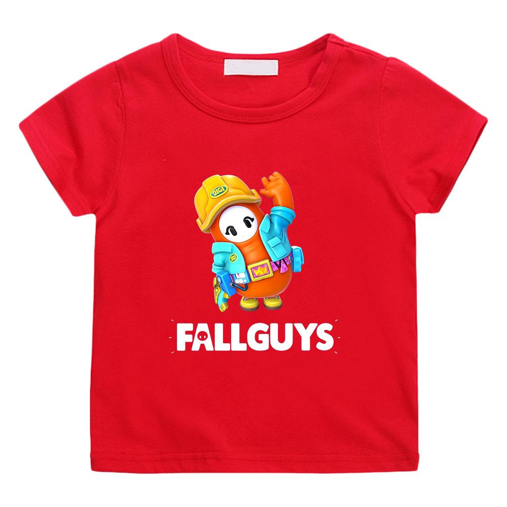 

100% Cotton Game Fall Guys Children s T-Shirt Cartoon Graphic Printing Tees Cute Casual Kids Top Soft O-Neck Short Sleeve Summer 100 красный