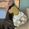 Floral Patchwork Canvas Shoulder Bag Vintage Lace Trim Hobo Bag Large Capacity For Commute & Travel Women Lightweight Handbag