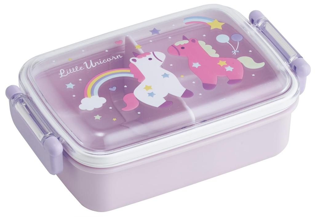 Skater Lunchbox für Kinder, 450ml, mit gewölbtem Deckel für einfaches Packen, 1-stöckig, Hergestellt in Japan, Little Unicorn Design, für Mädchen, RBF3ANAG-A