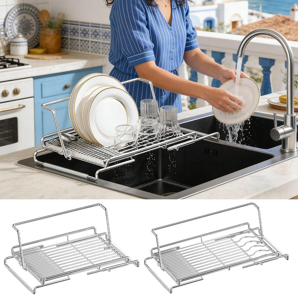 Telescopic Water Trough Drainage Frame Over Sink Drying Rack Expandable Stainless Steel Dish Holder Stink Drainer Rack